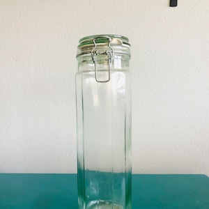 Tall Vintage Glass Jar With Wire Clamp Lid, Green Tint, 13 Inches Tall, 12  Sided 