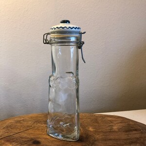 Vintage 10” Triangular Glass Jar with Ceramic Lid – Swing Top Storage Bottle – Retro Apothecary Style – Kitchen Canister or Herb Jar