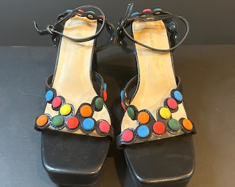 Vintage Rampage Platform Sandals: Black Polka Dot Y2K Heels, Size 9