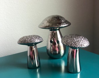 Rare Chrome Color Mushroom Decor