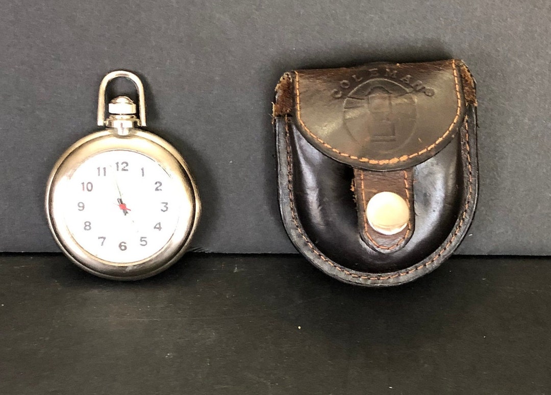 Coleman Pocket Watch With Leather Case Made in Japan Etsy
