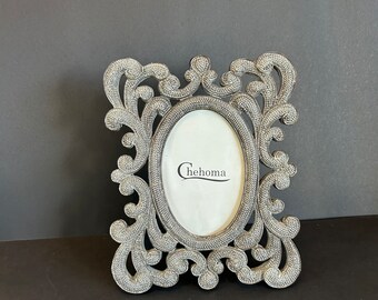Vintage Scrolled Wooden Beaded Texture Frame fits 3X5" Oval Opening