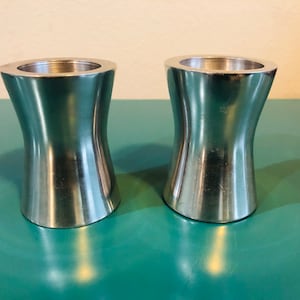 2er Set Vintage Kerzenhalter aus Metall, Chrom, Silber, Post Modern