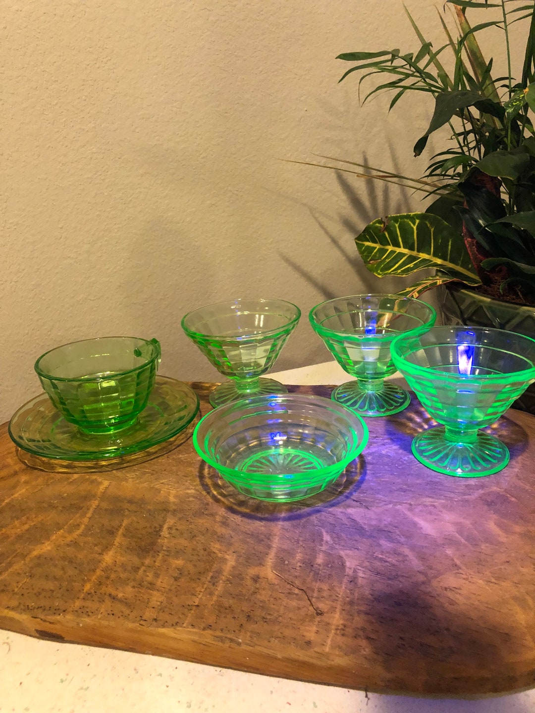 Radium Uranium Vaseline Glass Cup and Saucer Three Sherbet Etsy