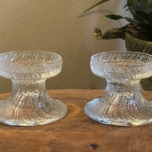 Mid Century Modern Glass Candle Holders Set of 2, Table Decor, Shelf Decor, Textured Glass Candle Holders, Vintage Candle holders