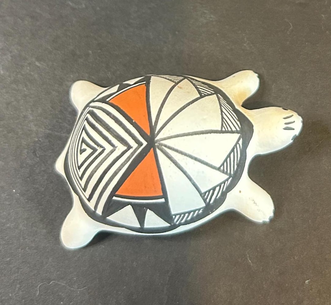 Signed Acoma Turtle Pottery Miniature – Hand Painted Native