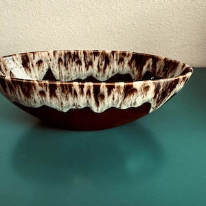 Vintage Pottery Stoneware Brown Salt Drip Glaze Oval Serving Bowl - 9 in x 4 in Unique Dishware