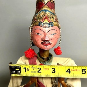 Antique Wayang Golek Puppet with Two Faces – 21" Hand-Painted Indonesian Wooden Stick Doll, Vintage Folk Art, Javanese Theater