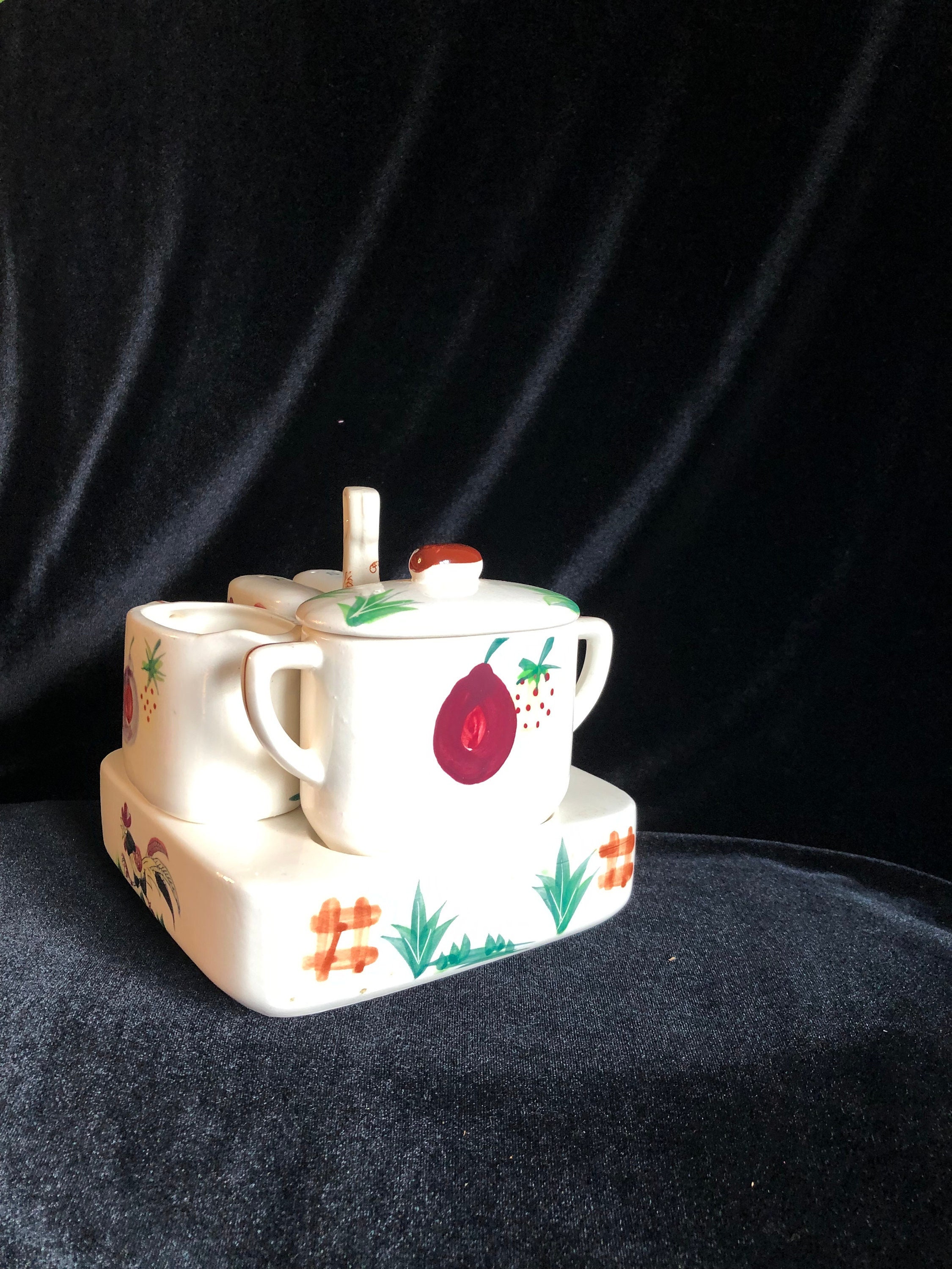 Vintage Rooster Condiment Set | 1960s Ceramic Kitchen Table Centerpiece ...