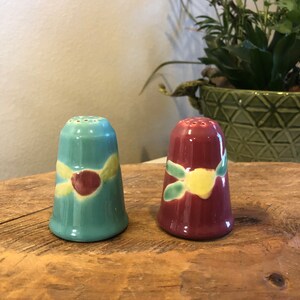 Vintage Ceramic Salt & Pepper Shakers – Hand-Painted Fruit Motif, Colorful Kitchen Decor, Retro Farmhouse Dining, 3” Tall Set