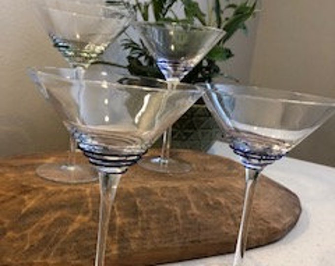 Set of 4 Vintage Cocktail Martini Glasses, Vintage Barware