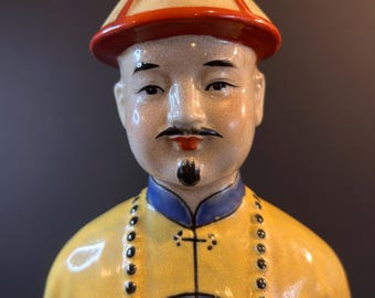Vintage Qing Dynasty Court Official Porcelain Statue, Hand-Painted Dragon Robe