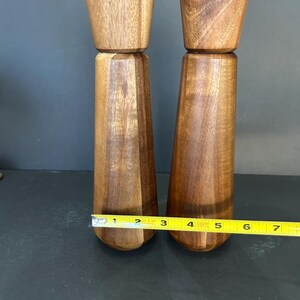 Pu&ograve; includere: Un set di due saliere e pepiere in legno con venature di legno marrone scuro. I salieri sono alti circa 15 cm.