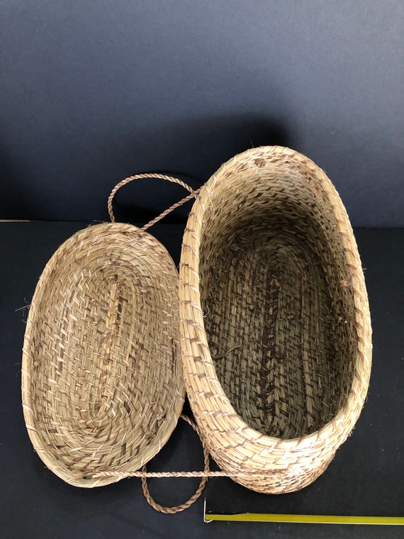 Woven Grass Pine Needle Lidded Basket Purse with … - image 6
