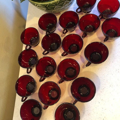 Ruby Red Glass Teacups, shops Set of 18