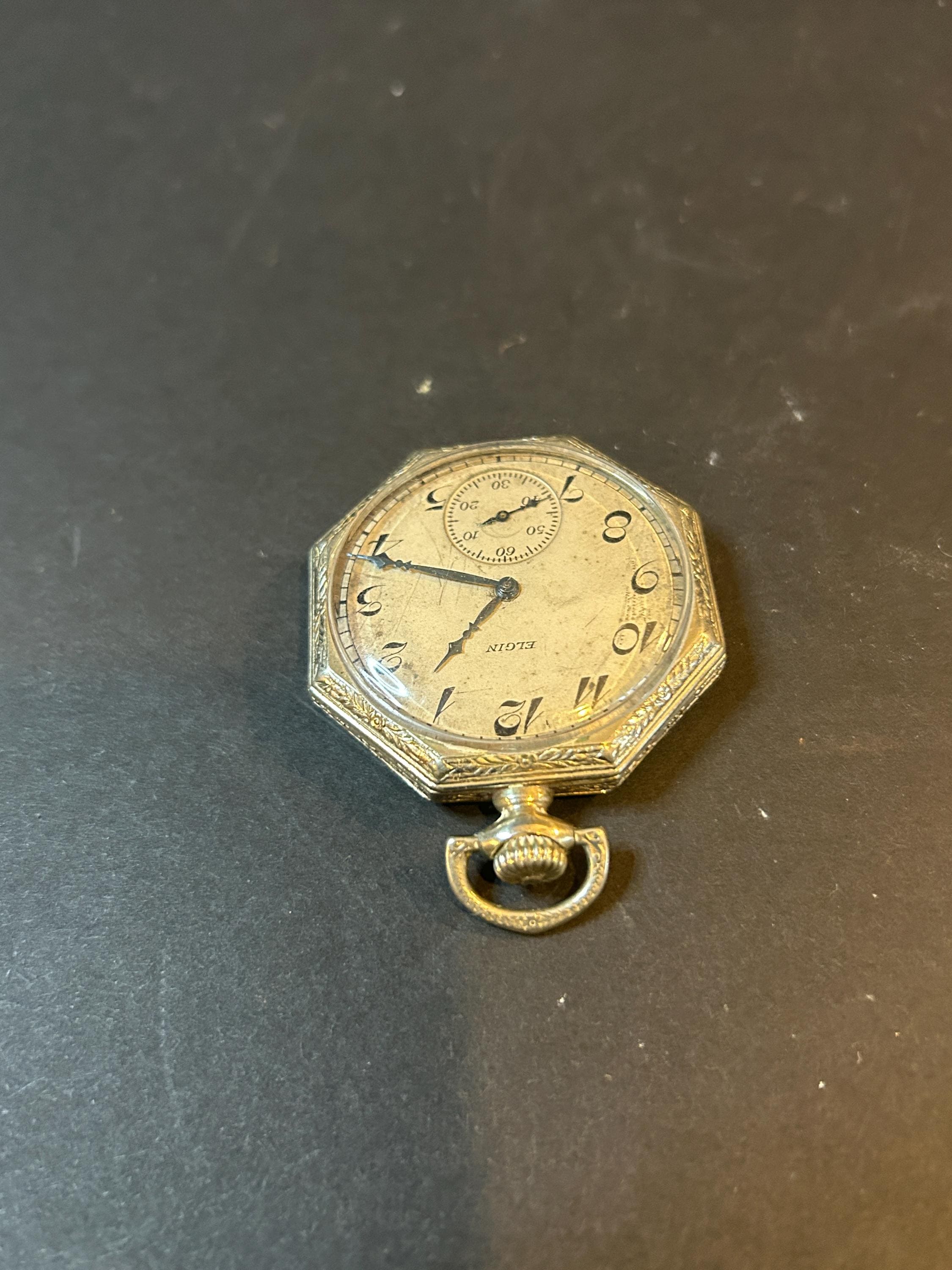 1920年代のヴィンテージ エルジン懐中時計 – アールデコ調の八角形