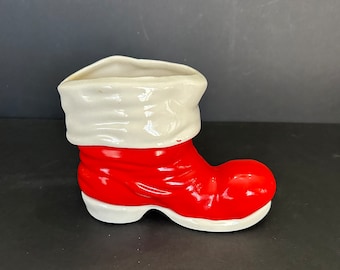 Vintage Santa Christmas Ceramic Boot Vase