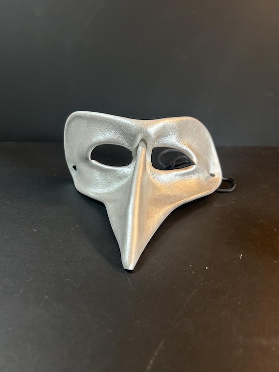 Handmade Venetian Leather Mask: Silver Beak, Signed Limited