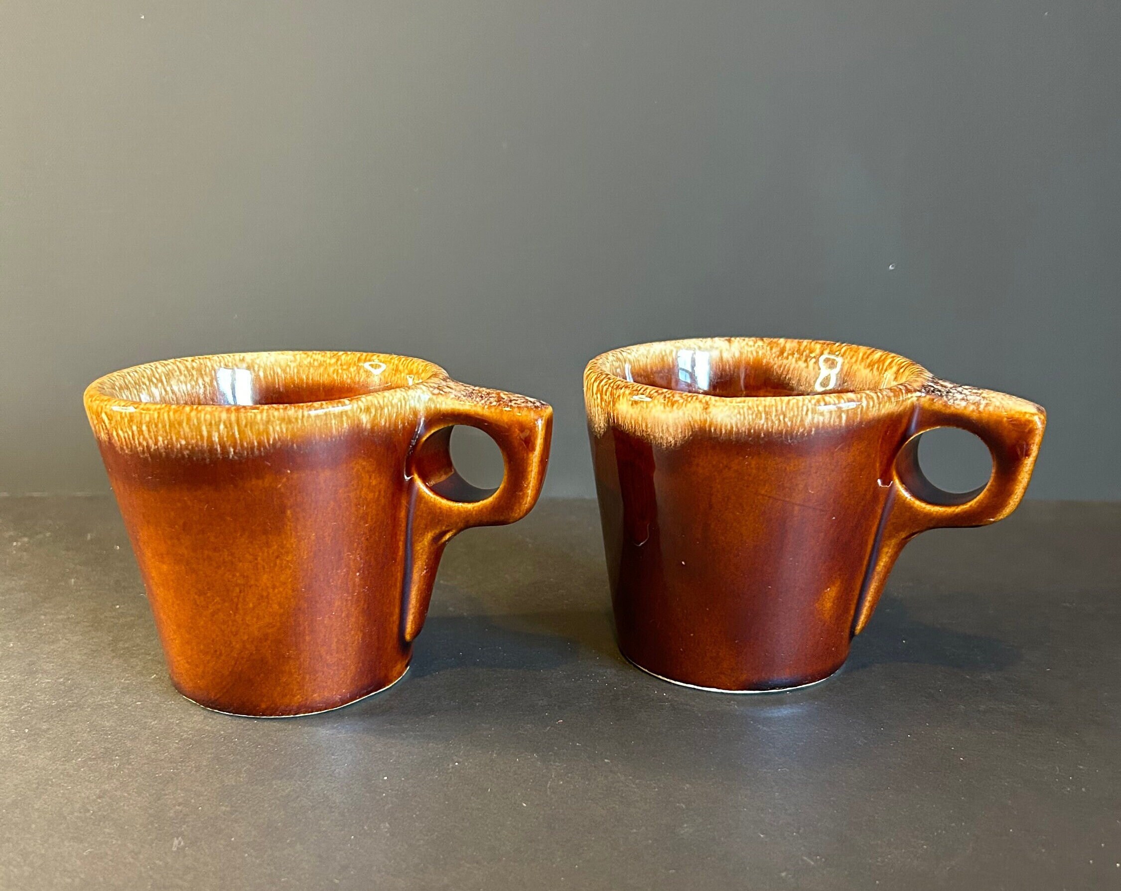1960s Hull USA Oven Proof Brown Drip Glaze Stoneware Coffee Tea Cup Mug