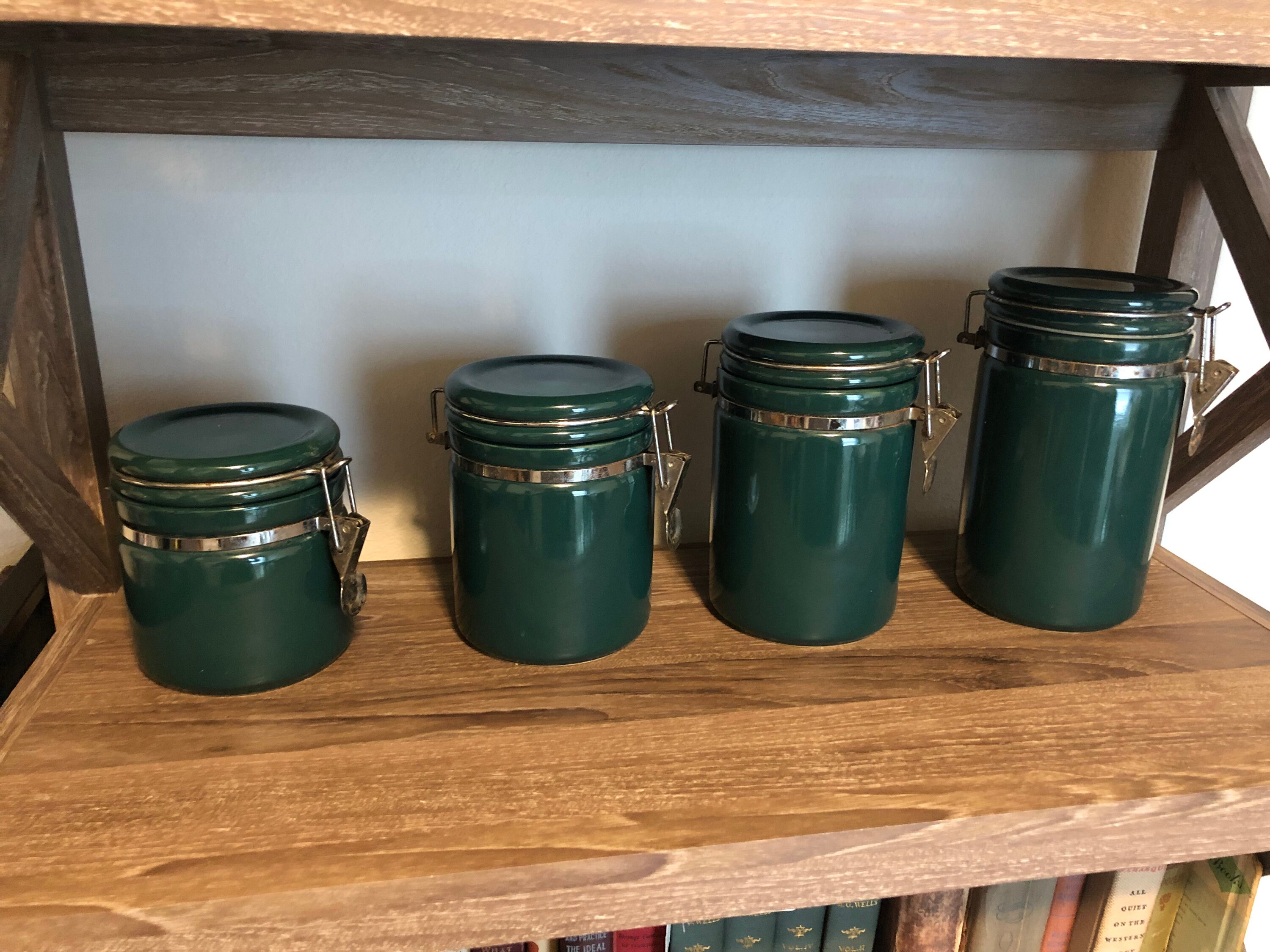 Vintage Hunter Green Ceramic Canisters with Metal Latches Etsy