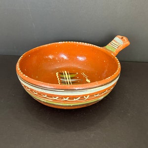 Vintage Large Mexican Tlaquepaque Ollas de Barro Terra Cotta Serving Bowl 9.5&quot;X4&quot;