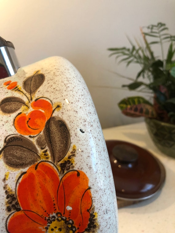 Vintage Sanko Ware Dutch Oven: Orange Poppy Enamel Cookware, MCM