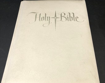 White Leather Bound Large Catholic Bible Illustrated 1966