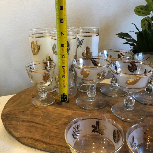 4 Libbey Gold Leaf High Ball Glasses and 6 Wine Glasses or Fruit Compote Stemmed shops Glassware 1 Liqueur Glass