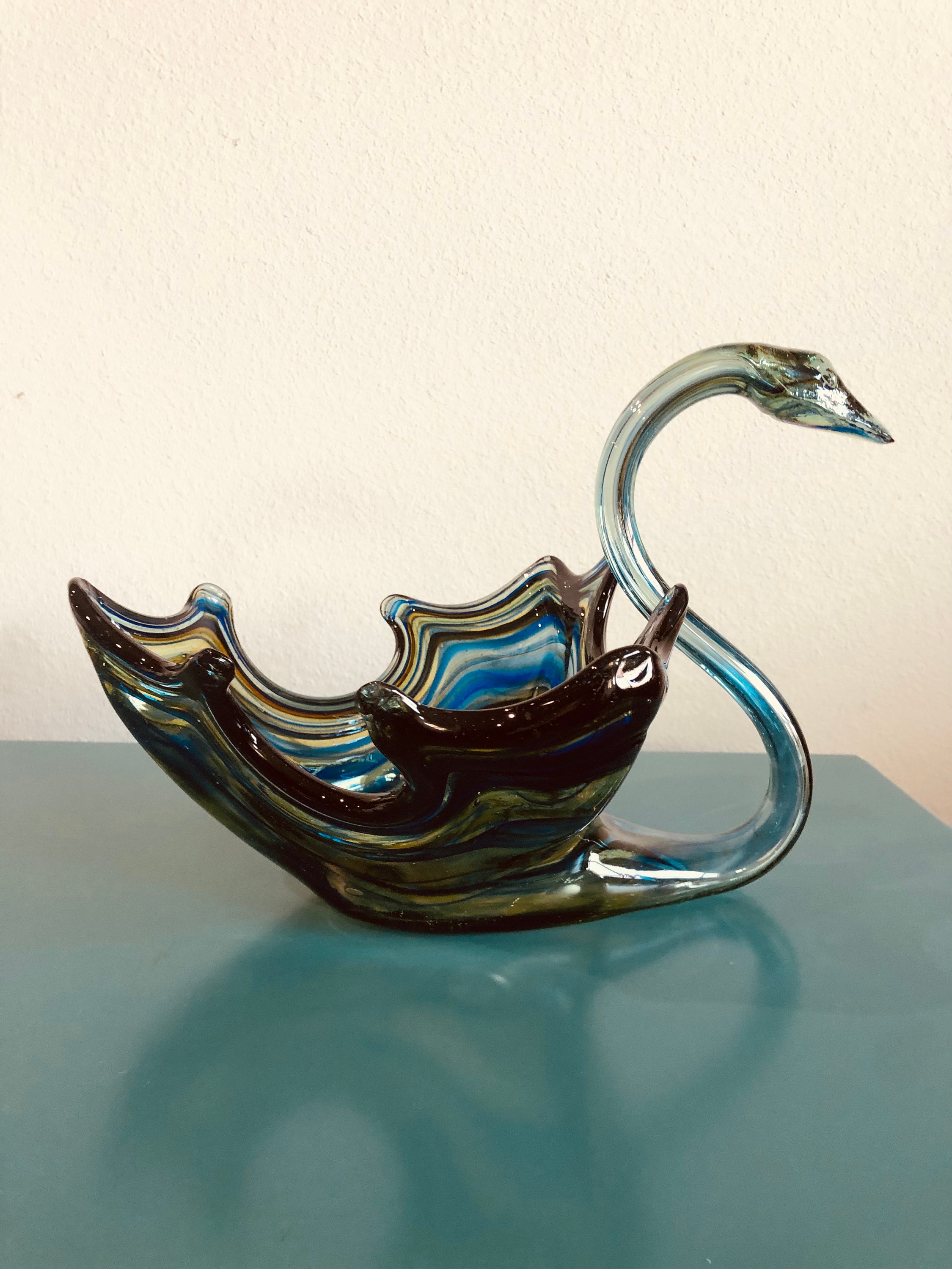 ムラーノスタイルのアートガラスの白鳥：ミッドセンチュリーモダンの