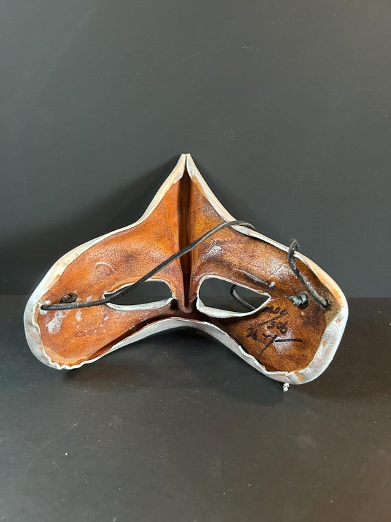 Handmade Venetian Leather Mask: Silver Beak, Signed Limited