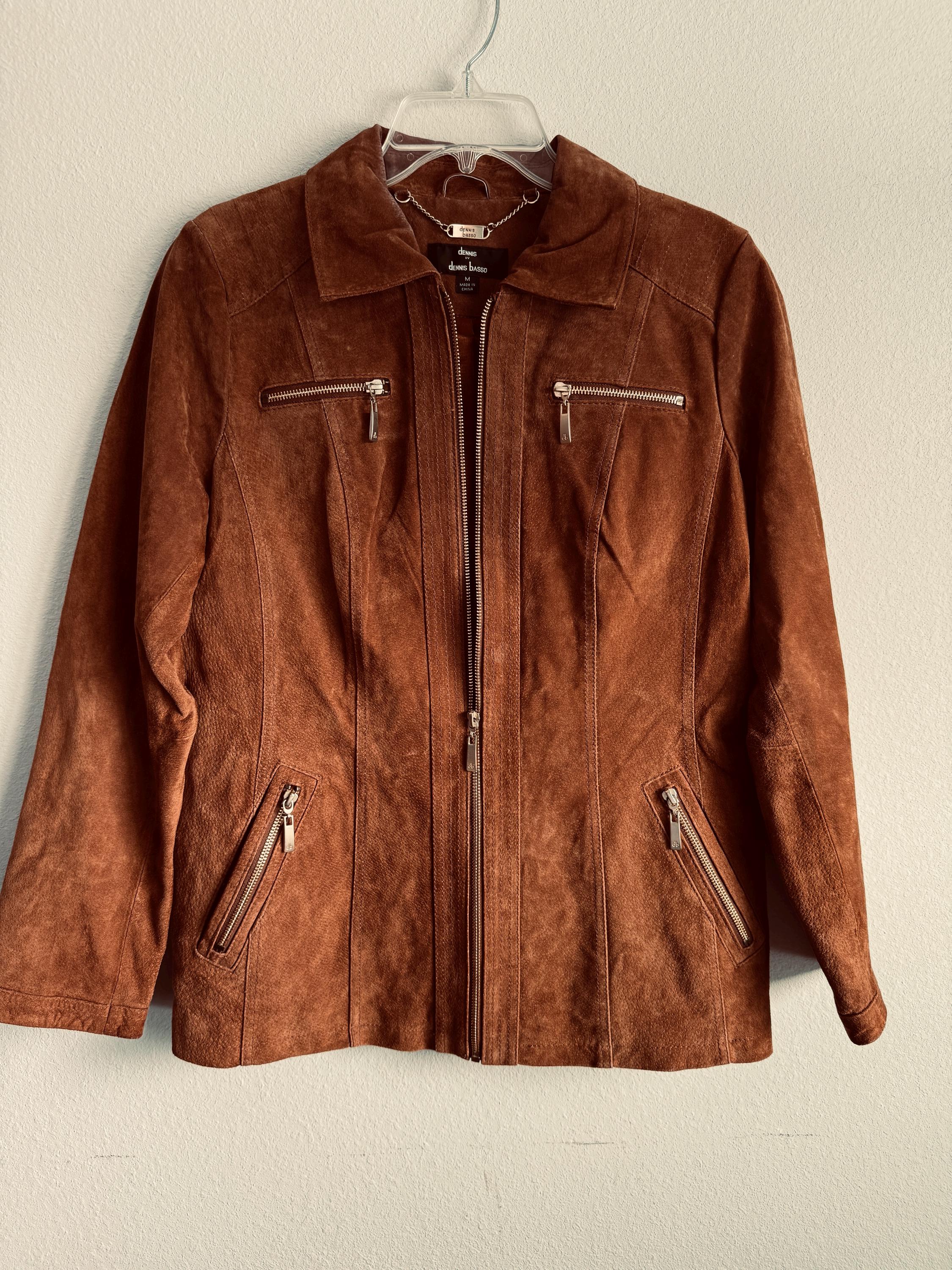 ブラウンフェイクスエードジャケット：フェイクファーカラー