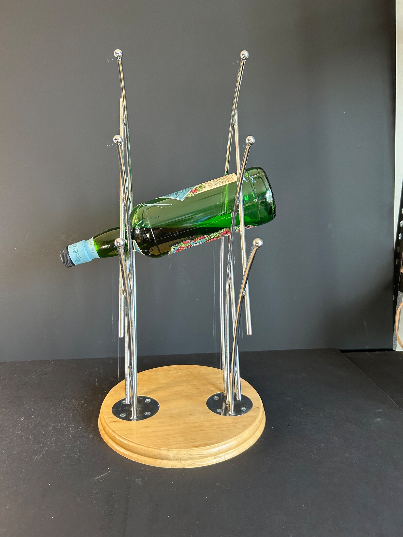 Abstract Wood and Metal Wine Rack - Holds 4 Bottles | Unique Vintage ...