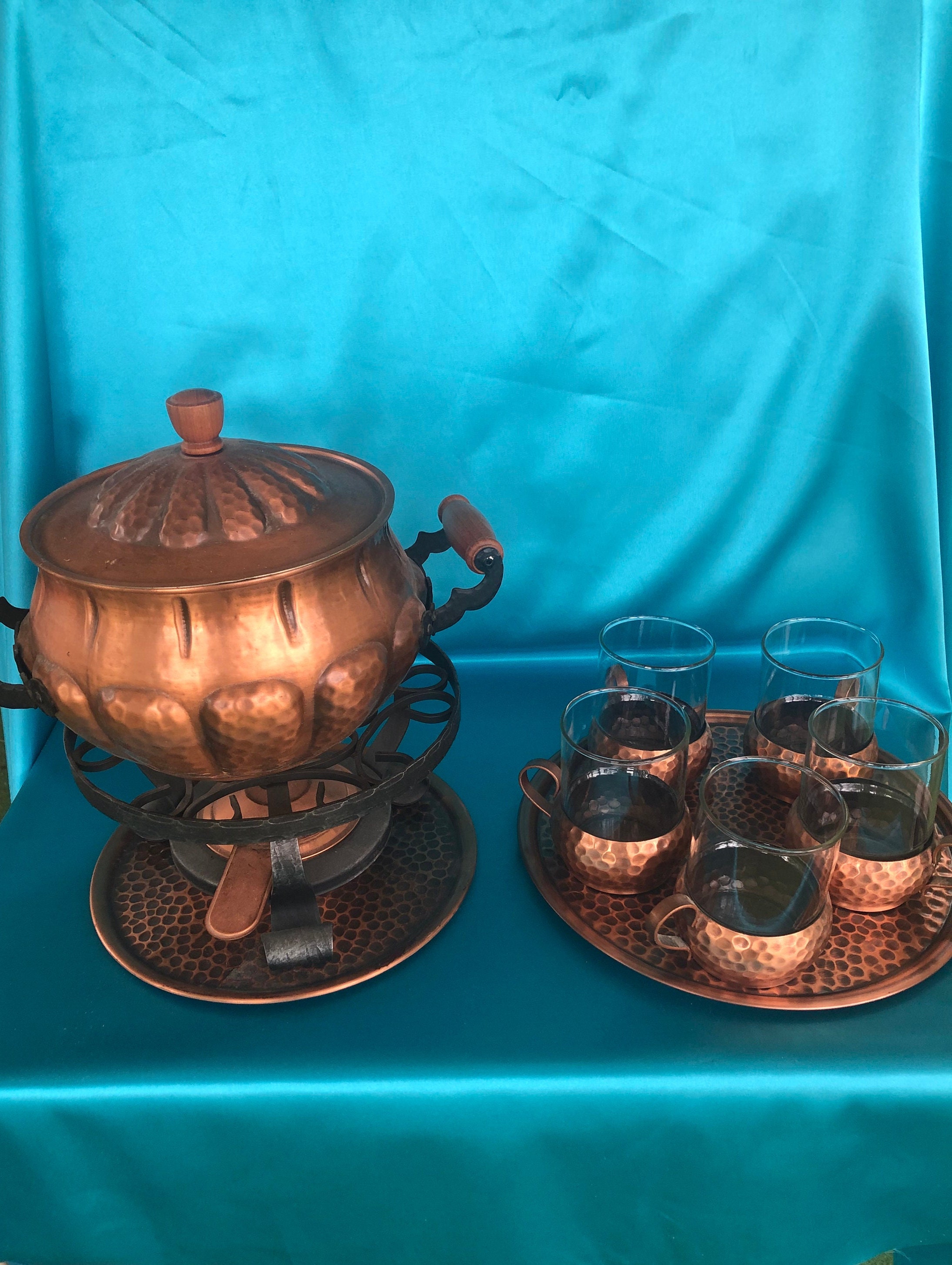 Hammered Copper Chafing Dish With Heater 5 Cup Holders and 5 Etsy