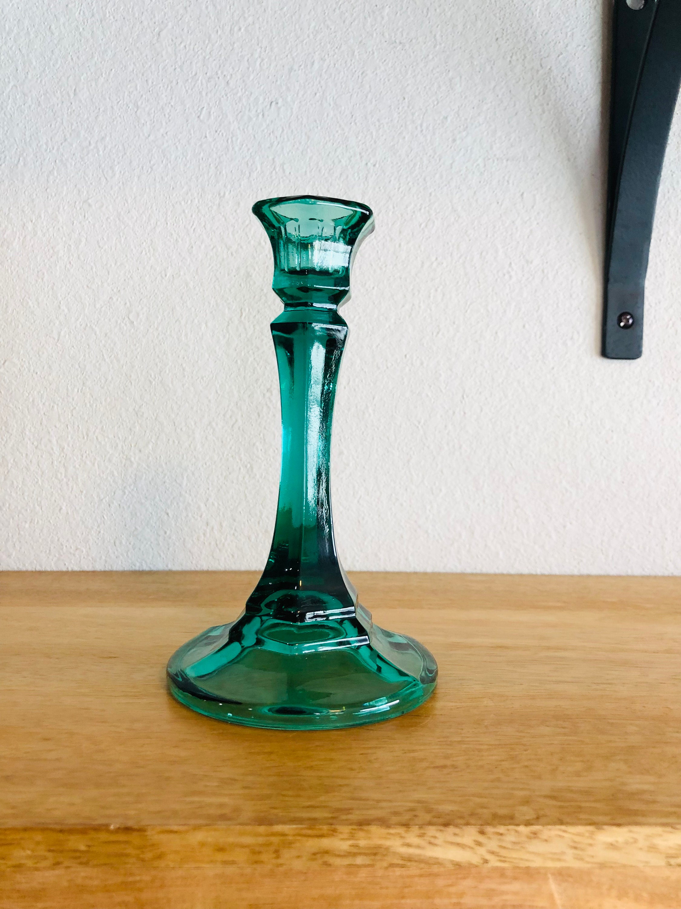 Teal glass 2024 candle holders