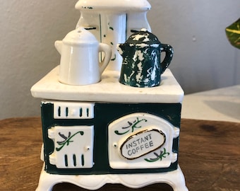 Lego  Co. Porcelain Stove Salt and Pepper Shakers and Sugar Bowl 1960s Made in Japan