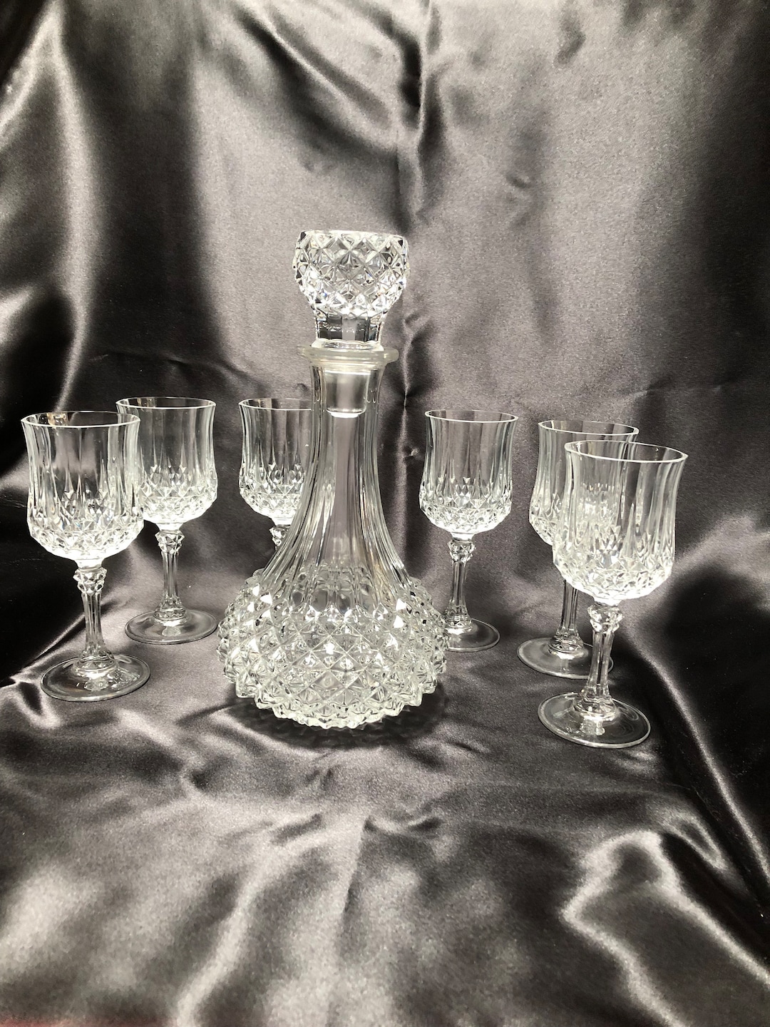 Vintage Crystal Decanter and 6 Wine Glasses - Etsy