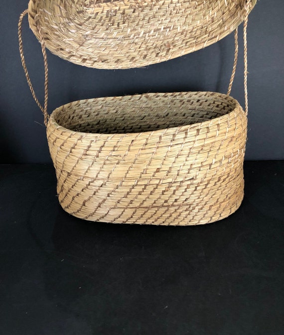 Woven Grass Pine Needle Lidded Basket Purse with … - image 7