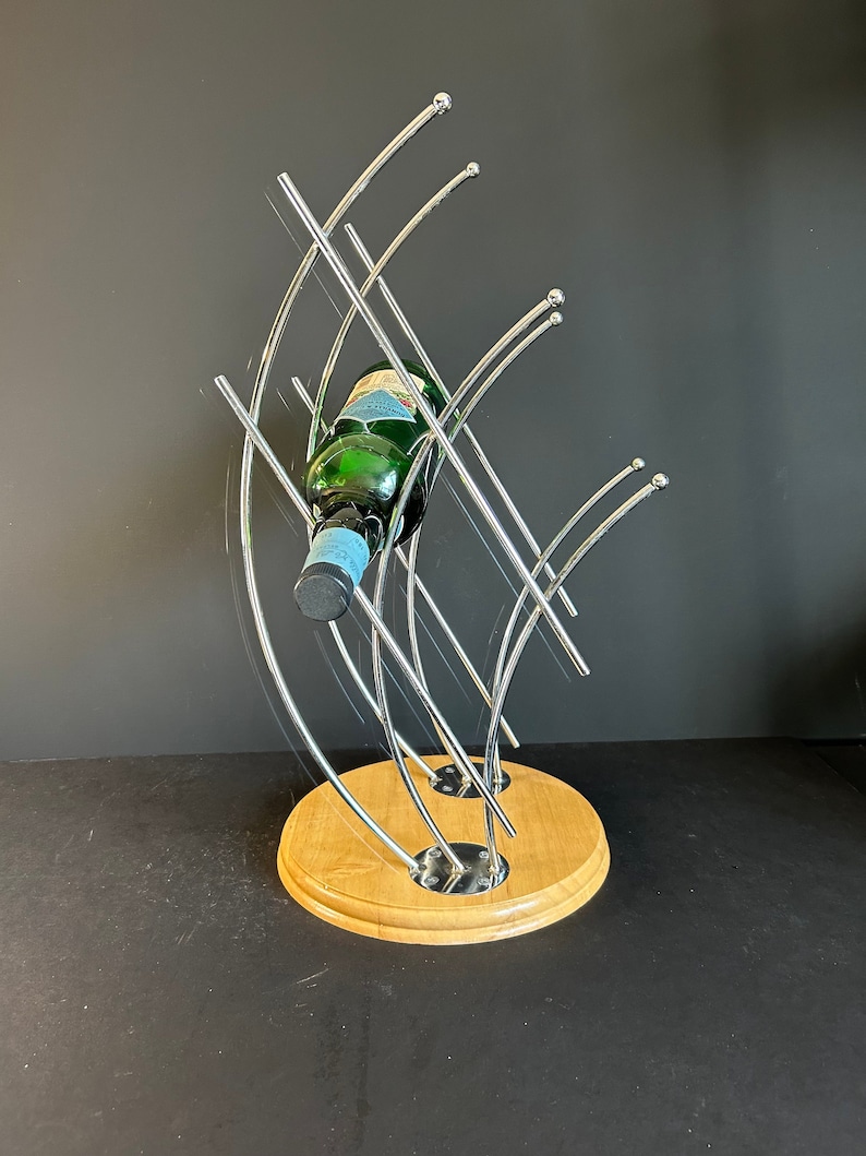 Abstract Wood and Metal Wine Rack - Holds 4 Bottles | Unique Vintage ...