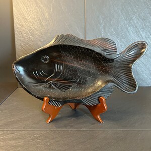 Vintage Handmade Wooden Fish Platter – Rustic Carved Serving Tray, Nautical Decor, Eclectic Kitchenware