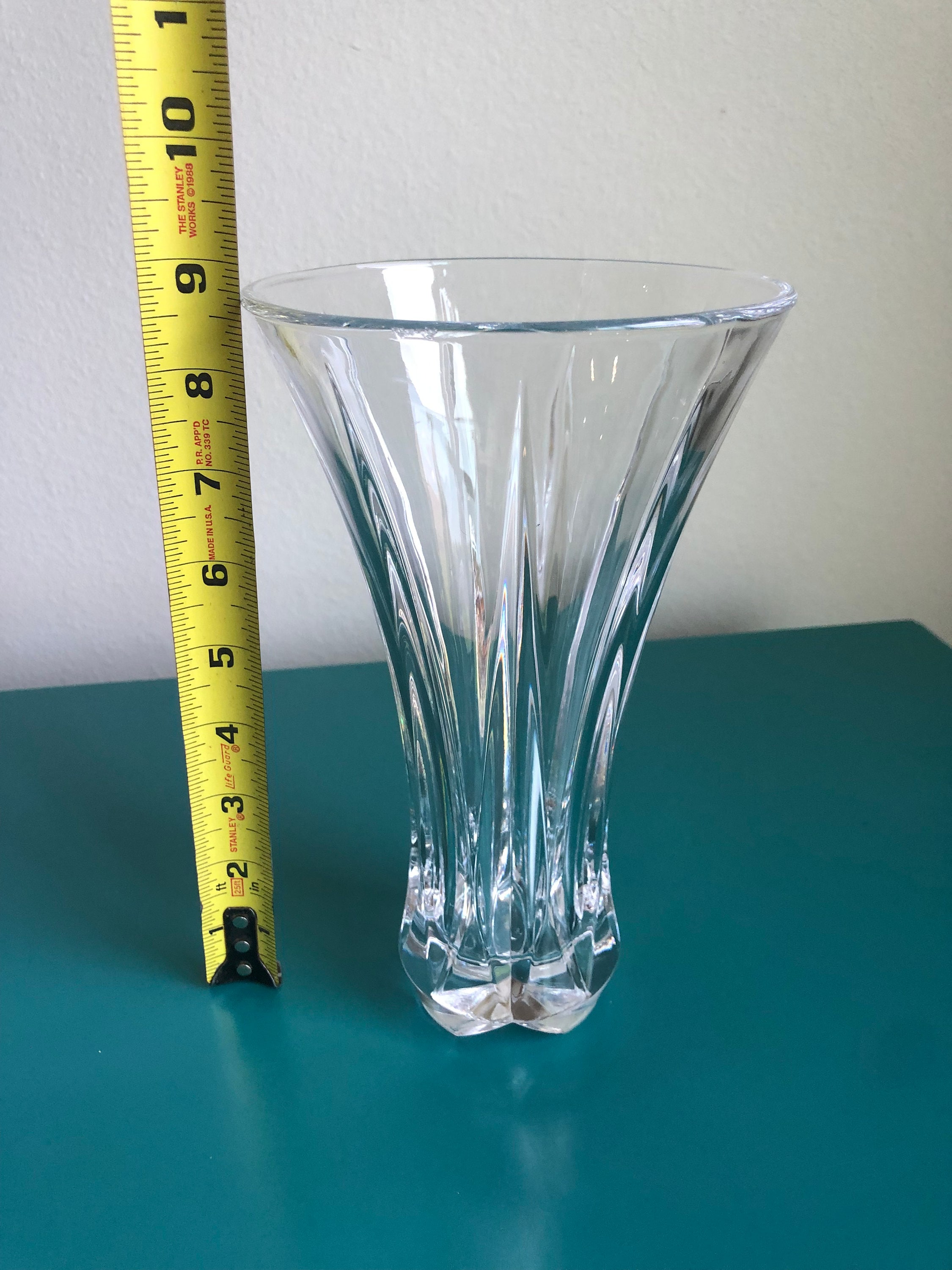Vintage Cut Crystal Glass Vase, Mid Century Modern Flared Vase