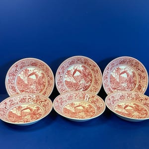 Juego de cuencos antiguos Johnson Bros Historic America de loza roja transferida de 5,5 pulgadas.