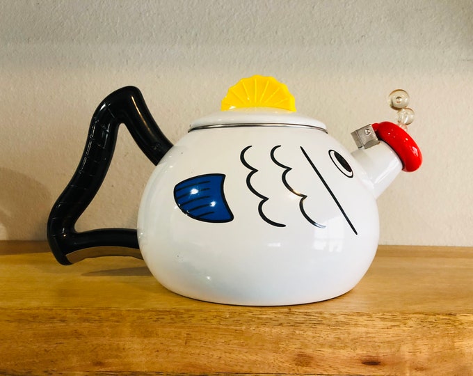 Vintage Enamel Kamenstein Fish Teapot Kettle Whistling Etsy