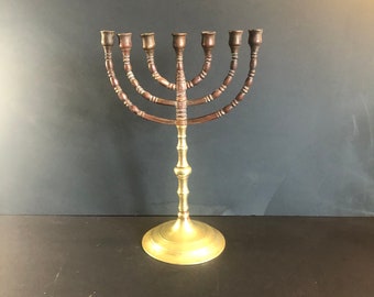 Brass Menorah with 7 Arms with Brown Stain