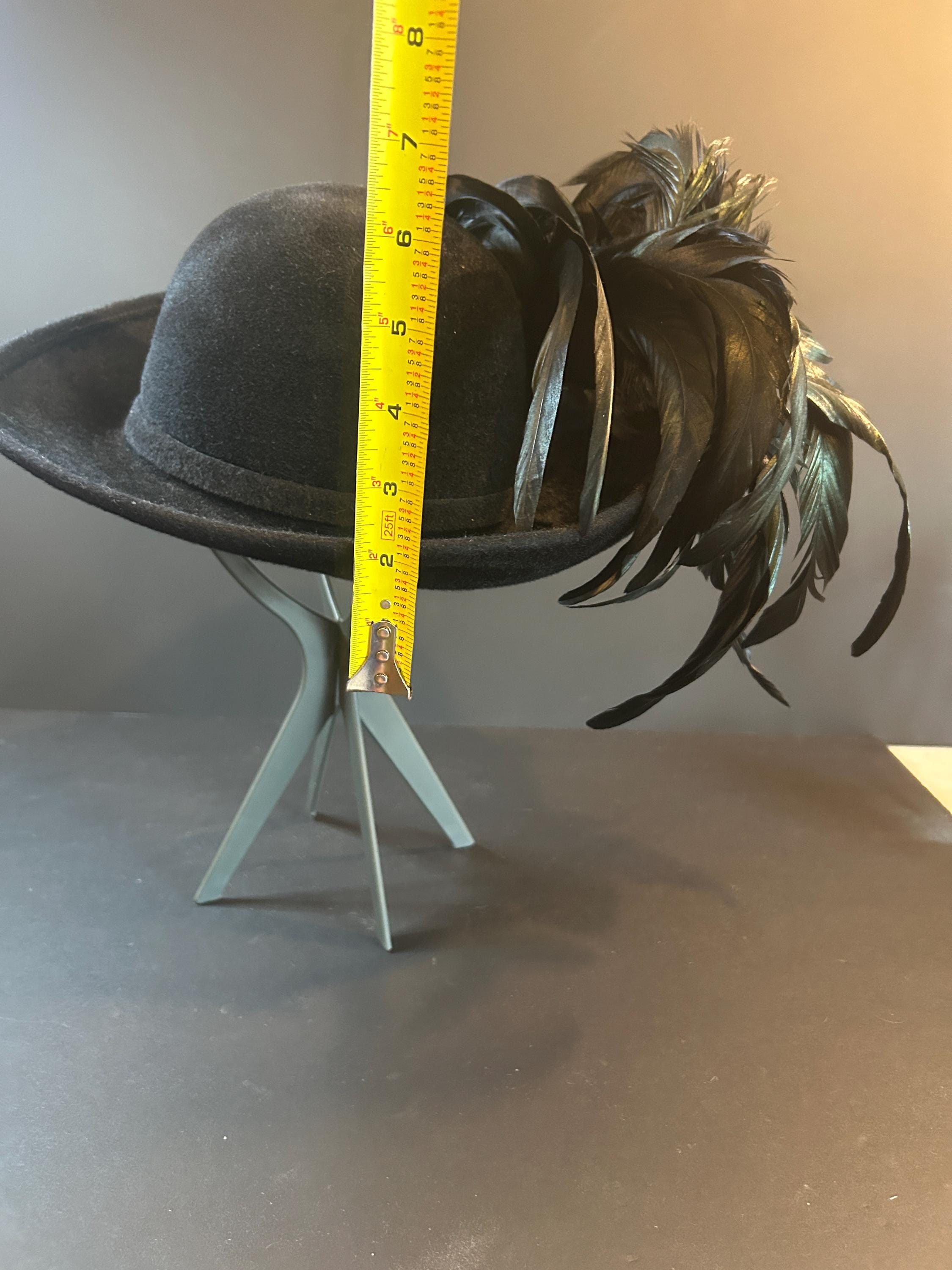 Authentic Jack Mcconnell Feather Hat: Black Velour Wide Brim 