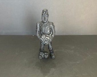 Vintage Coal Sculpture Figurine of Coal Miner 1970s