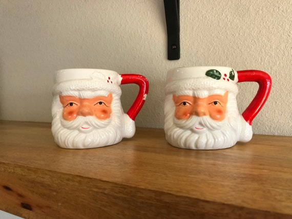 Vintage Nikolaus Gesicht Tassen, Retro Weihnachten Keramik 2er-Set