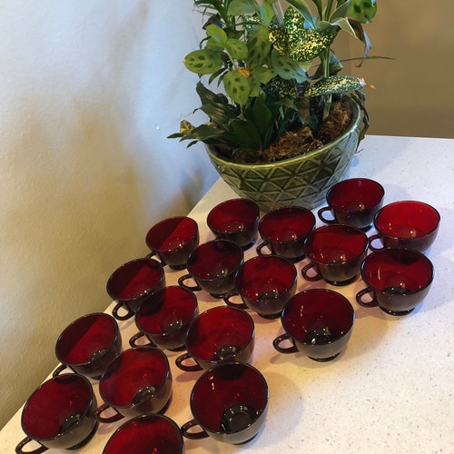 Ruby Red Glass Teacups, shops Set of 18