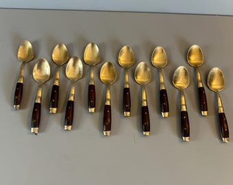 Vintage Teak & Brass Spoons - Thailand MCM Barware Set of 12 - Etsy