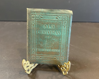 Petite bibliothèque vintage en cuir « Old Christmas » par Washington Irving – Livre en similicuir vert miniature des années 1910 à collectionner