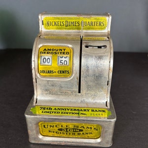 アンクルサムのビンテージスチール製キャッシュレジスターバンク 1970年代 未来のための貯蓄